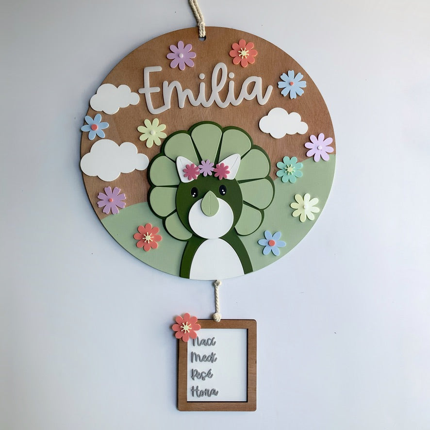 Letrero Dino con Flores