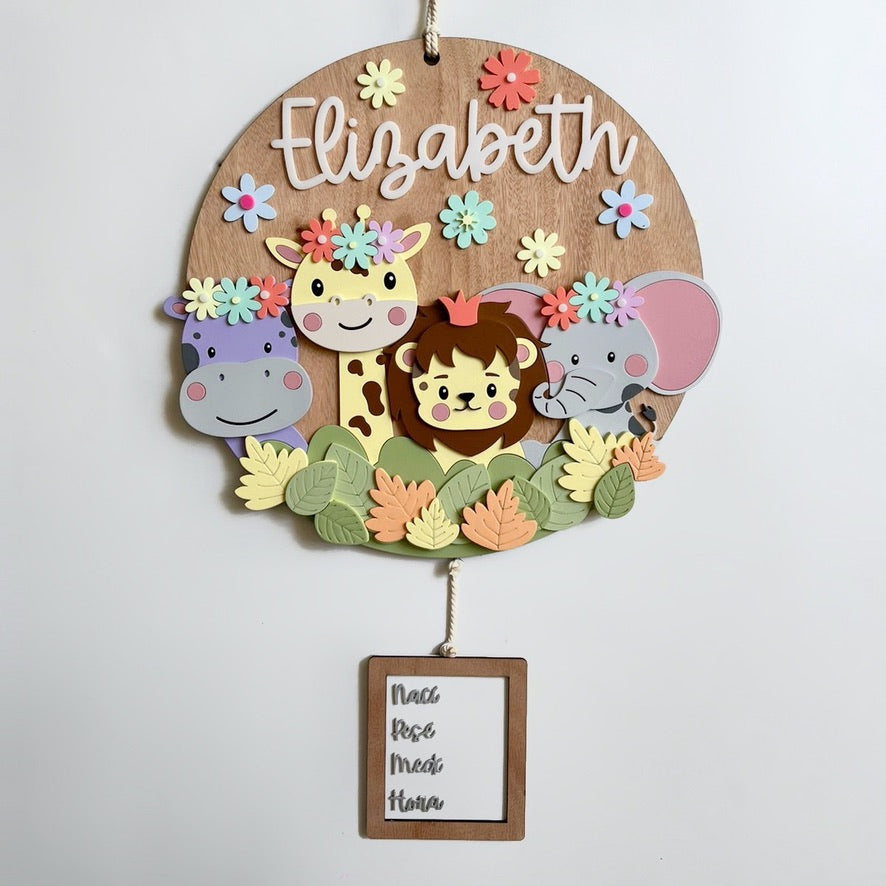 Letrero Baby Safari con Leon y Flores