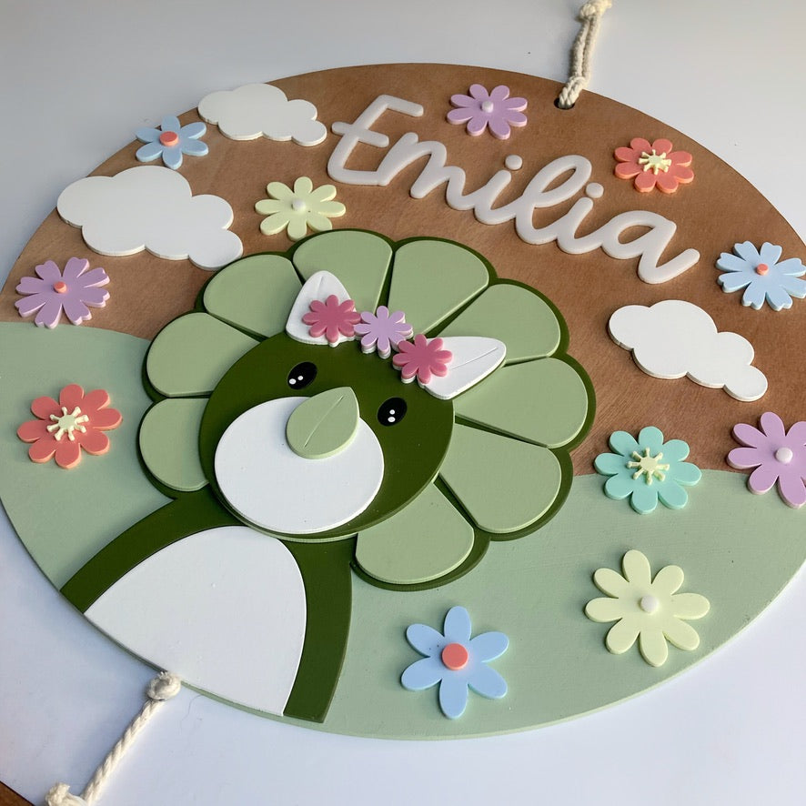 Letrero Dino con Flores