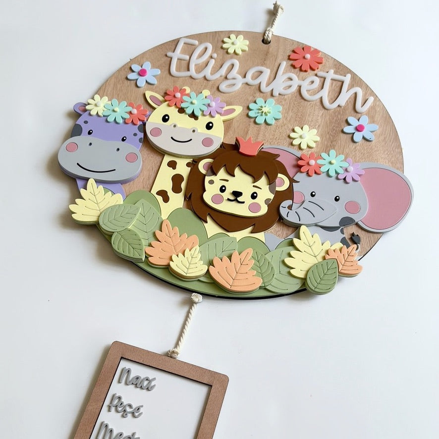 Letrero Baby Safari con Leon y Flores