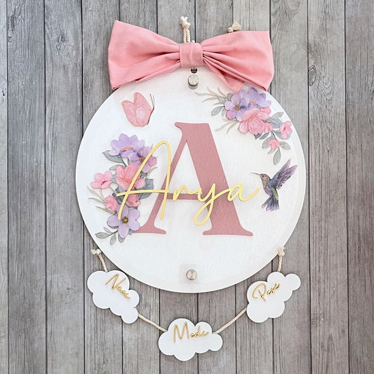 Letrero Flores y colibrí