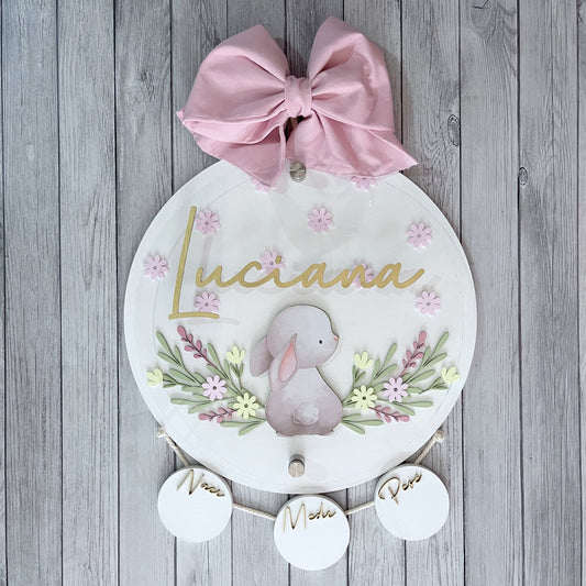 Letrero Conejo con flores Rosas