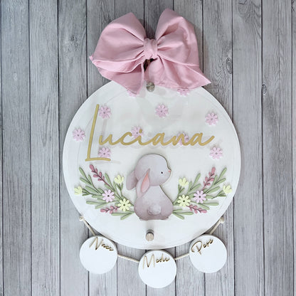 Letrero Conejo con flores Rosas